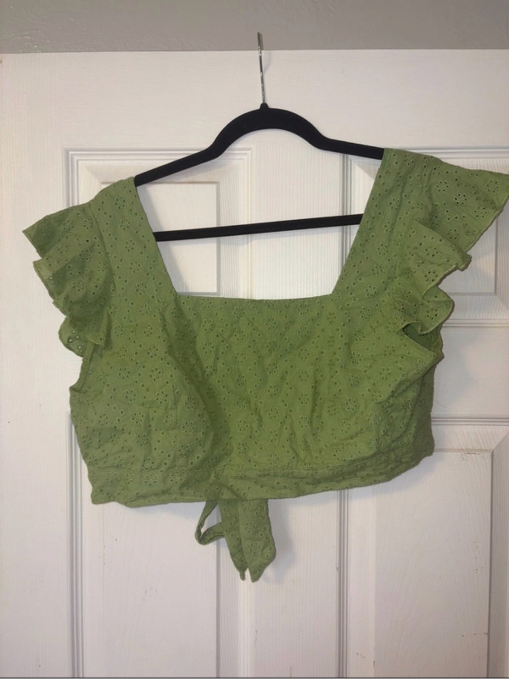Eyelet Olive Tie-Back Crop Top